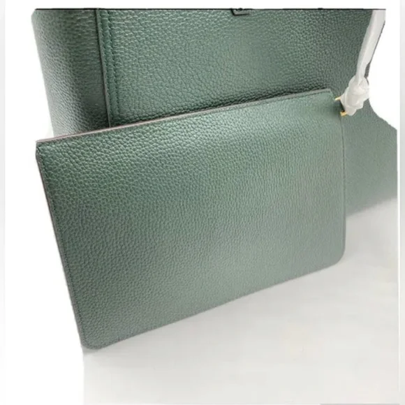 NWT TORY BURCH BLAKE TOTE IN JITNEY GREEN LEATHER SHOULDER BAG POUCH - Picture 3 of 9